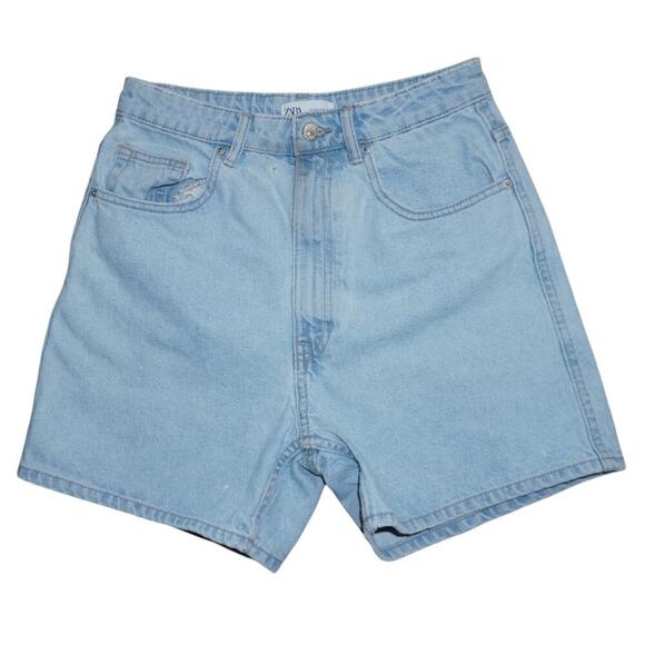 Zara Women’s High Rise Denim Shorts Size 6 (EUR 38 / MEX 28) Wash 100% Cotton - Picture 2 of 7